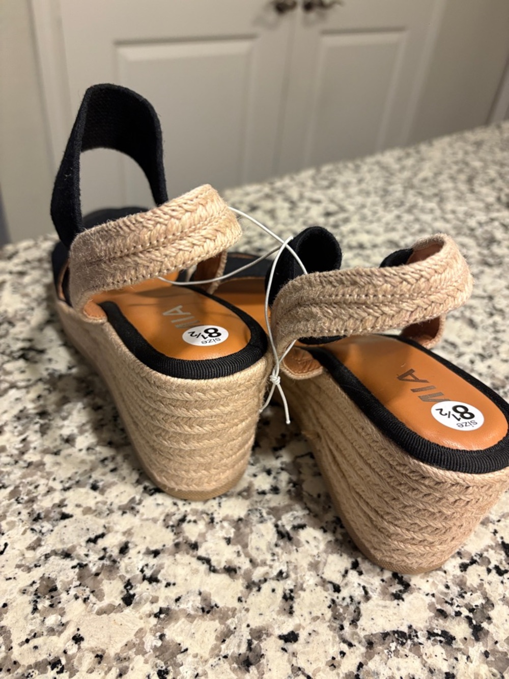 MIA Black Espadrille Wedge Sandals with Tan Jute Trim - Picture 2 of 4